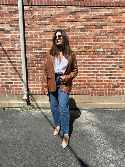 The Empowered Brown Faux Leather Blazer