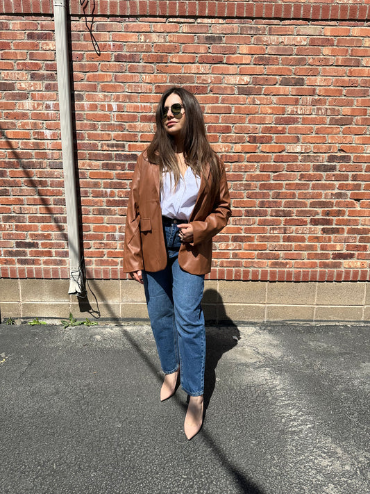 The Empowered Brown Faux Leather Blazer