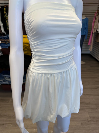 White Strapless Bubble Dress