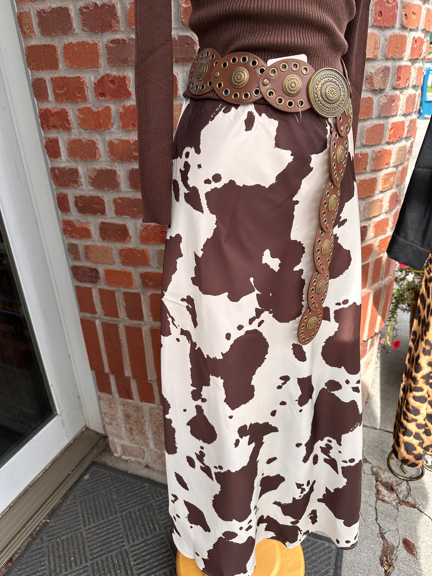 Brown Cow print Maxi Skirt