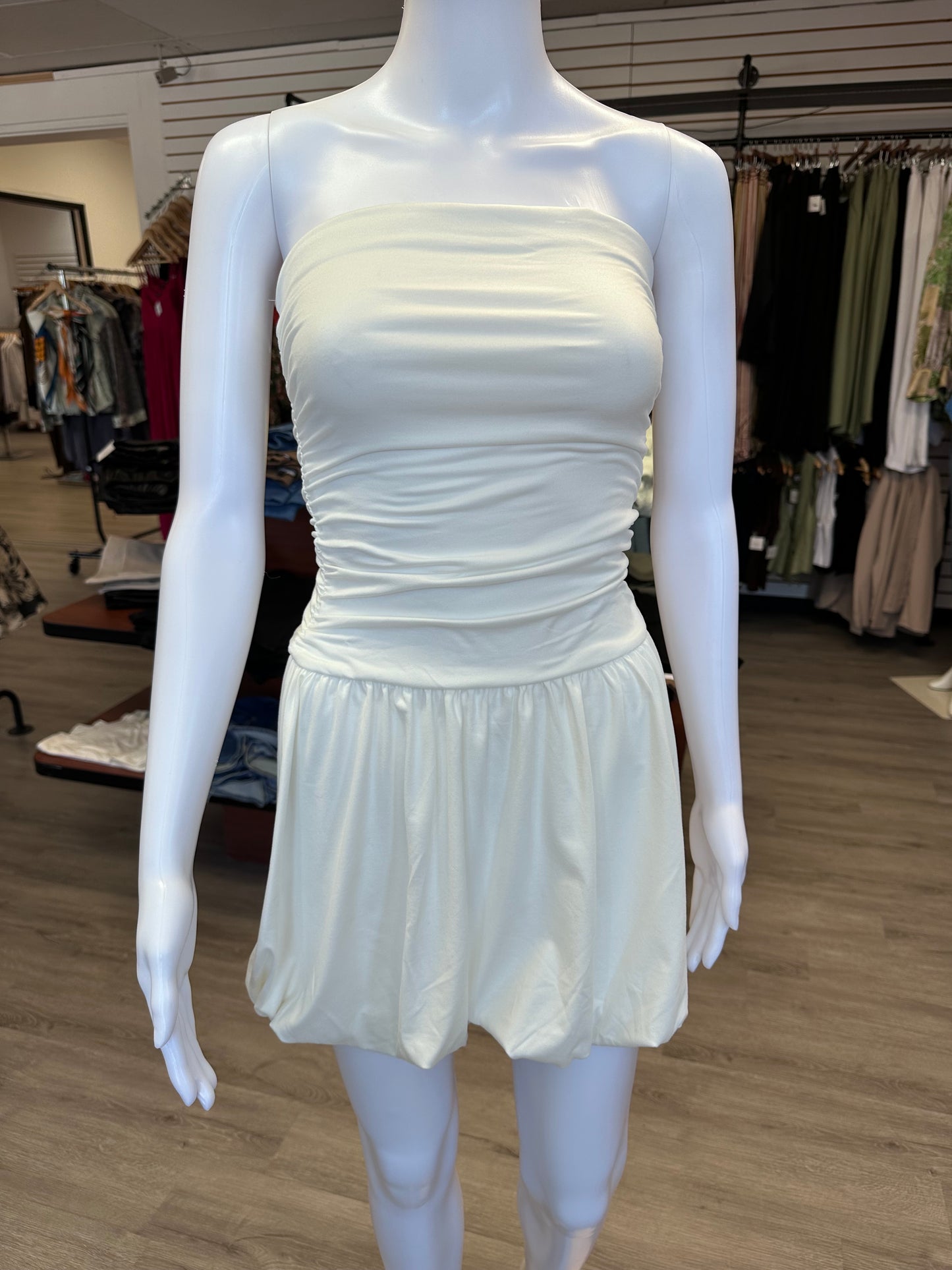 White Strapless Bubble Dress