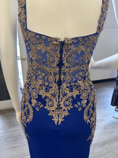 Royal Blue & Gold Fitted Dress
