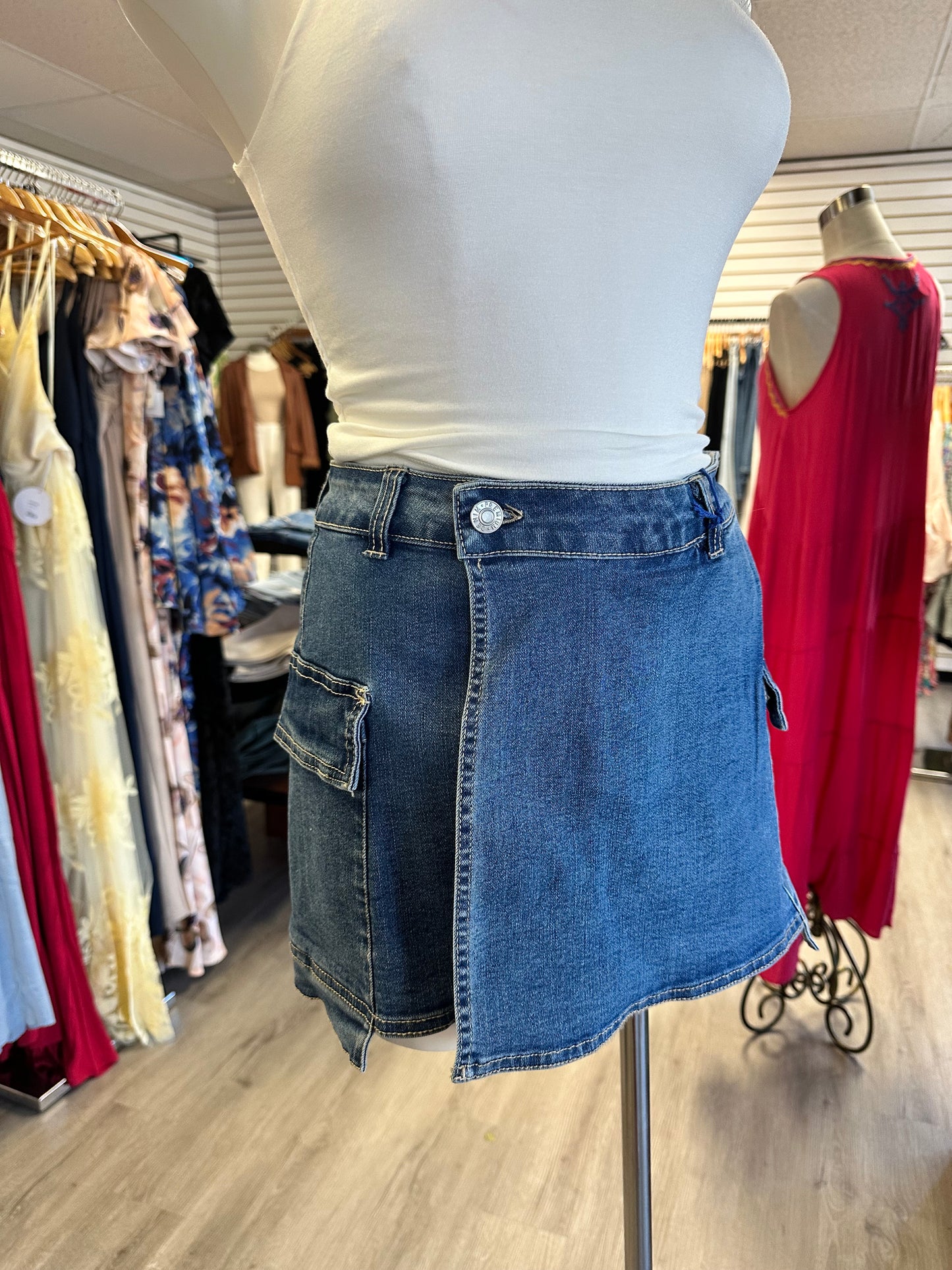 Denim Stretch Wrap Skort