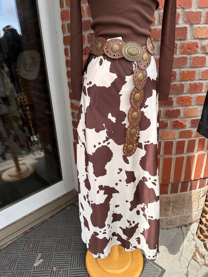 Brown Cow print Maxi Skirt