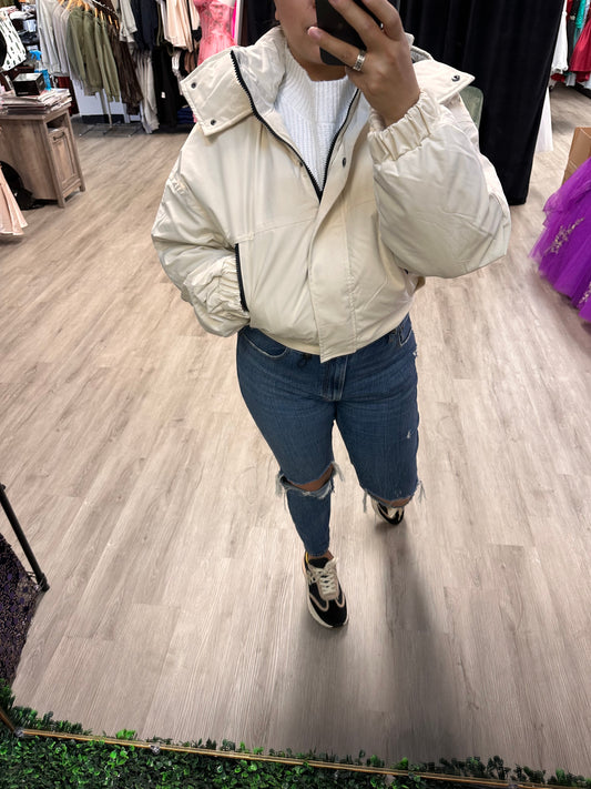 Off White Cropped Athletic Jacket