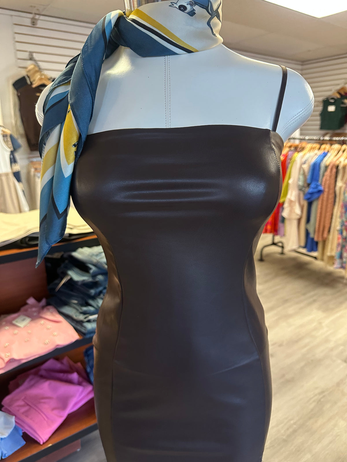 Faux Leather Fitted Mini Dress