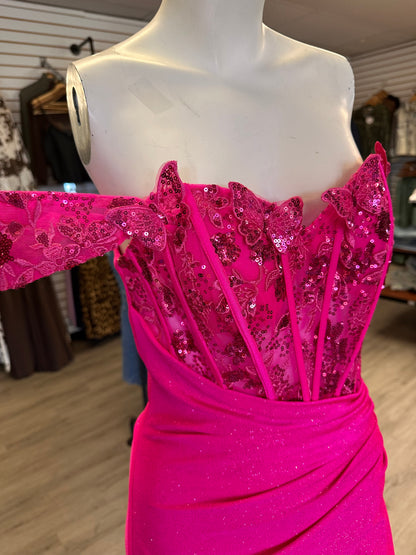Hot Pink Butterfly Fitted Dress