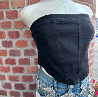 Black Western Strapless Top