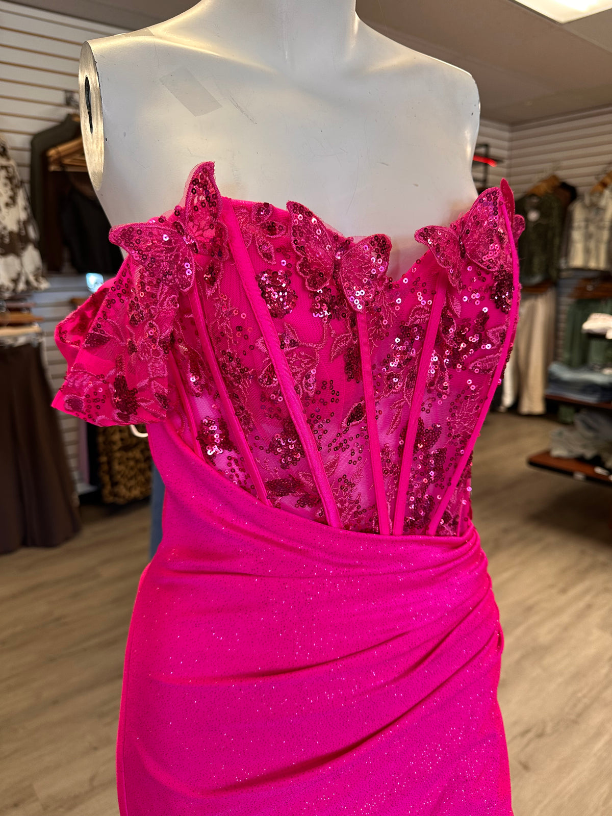 Hot Pink Butterfly Fitted Dress