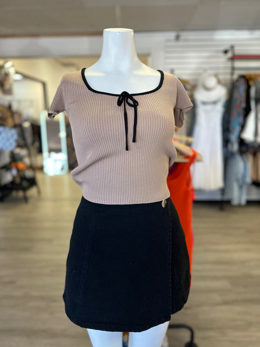 Black Denim Stretch Skort