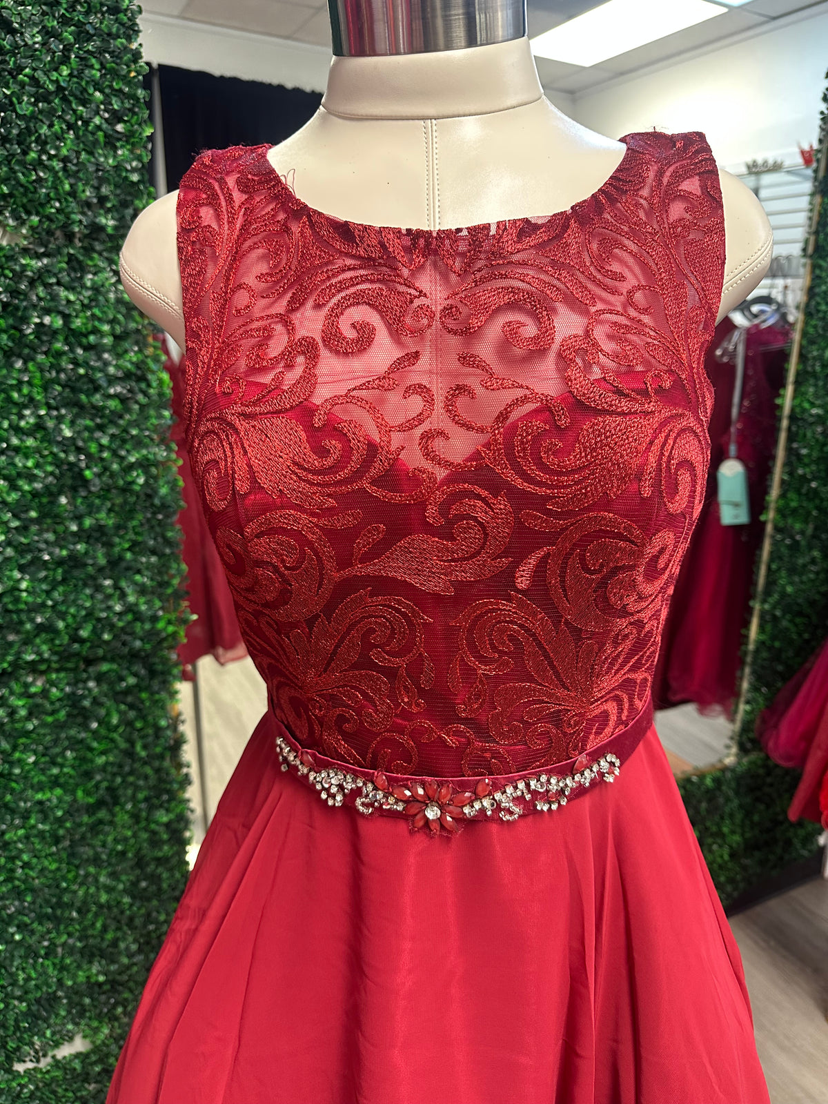 Burgundy Lace Sleeveless Mini Dress