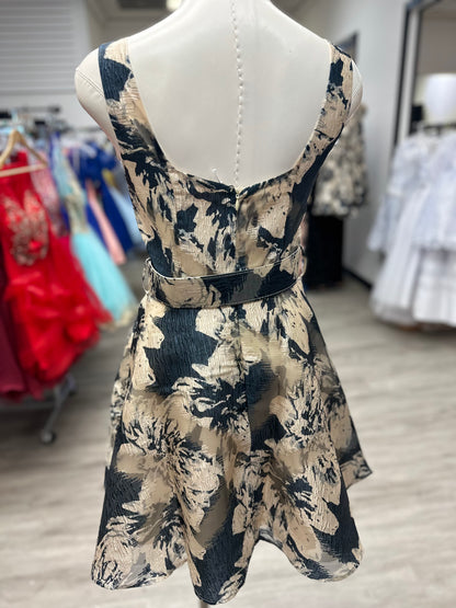 Black Floral Fit and Flare Short Dress