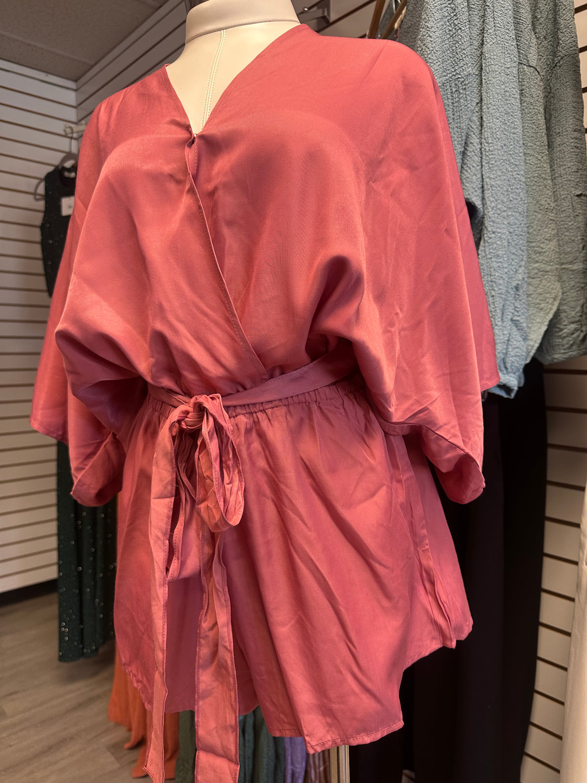 Satin V Neck Wrap Romper