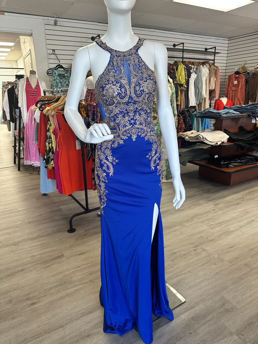Royal Blue & Gold Fitted Dress