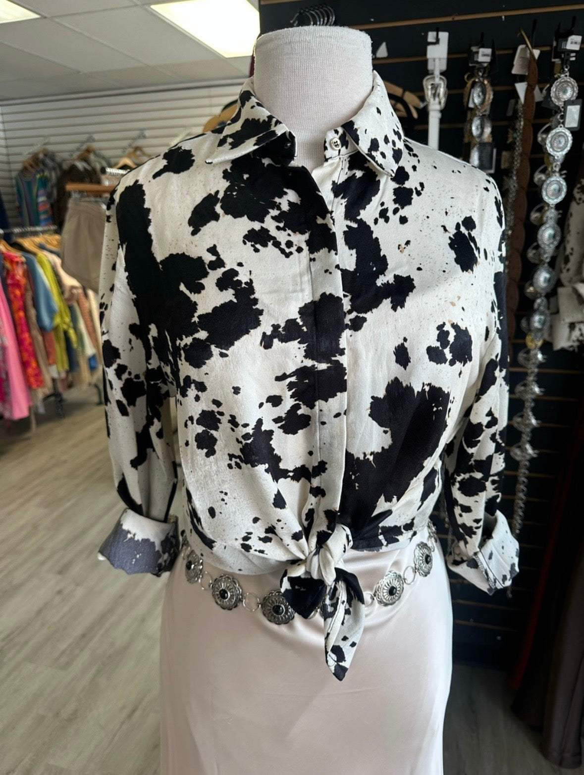 Western Cow Print Buton Down Blouse