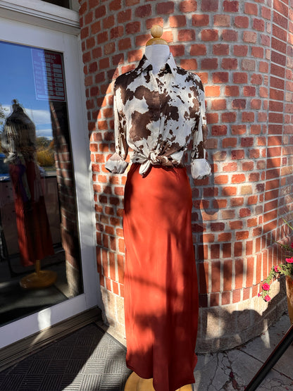 Rust Satin Maxi Skirt
