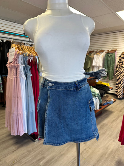 Denim Stretch Wrap Skort
