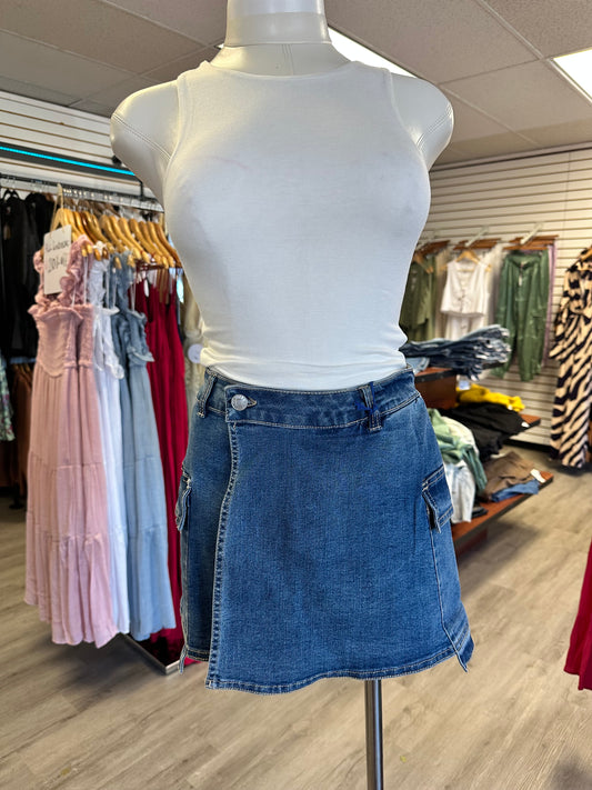 Denim Stretch Wrap Skort