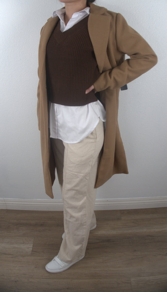 The City Chic Camel Faux Wool Long Trench Coat