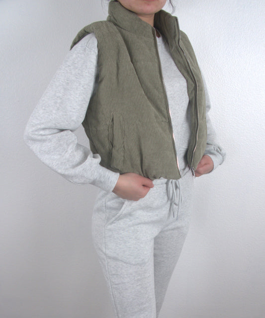 The Corduroy Cropped Puffer Vest