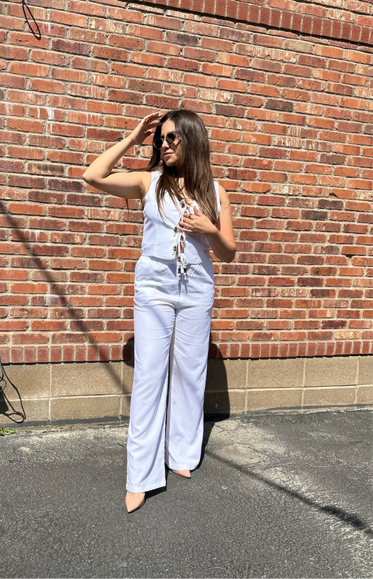 White Linen Beaded Pants