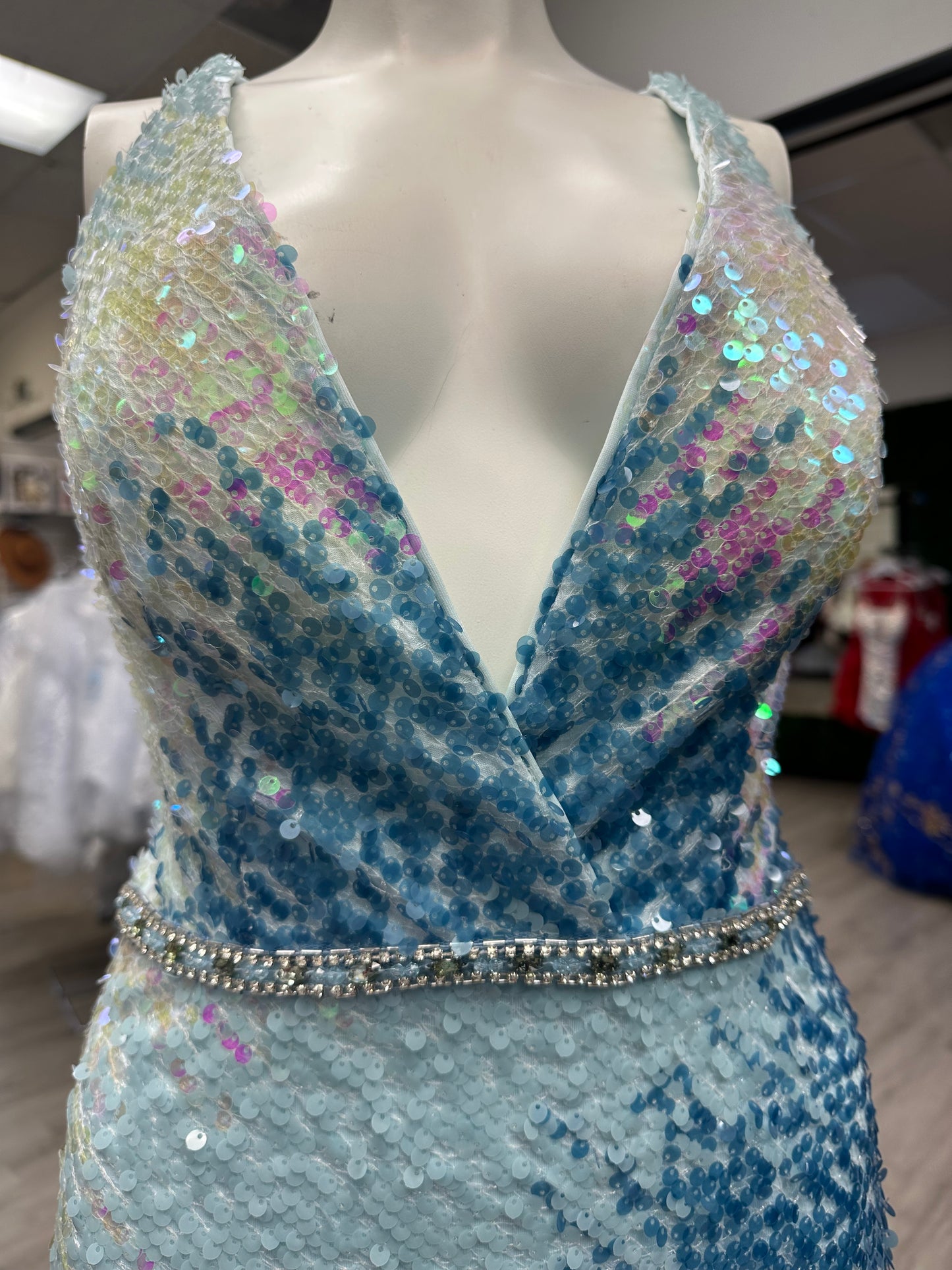 Blue Ombré Sequin Dress