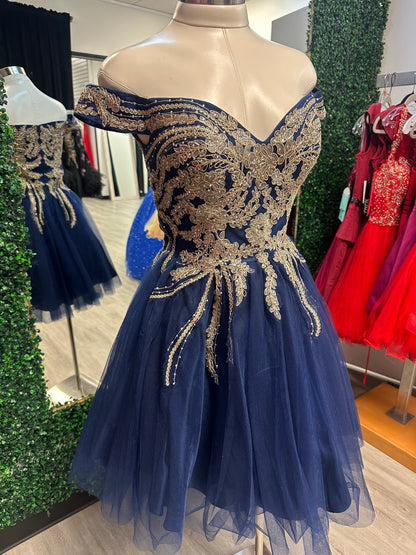 Blue and Gold Embroidered Dress