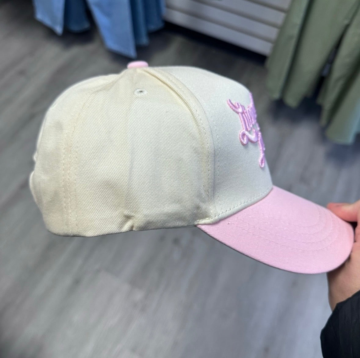 Pink Embroidered Literally Just a Girl Trucker Hat