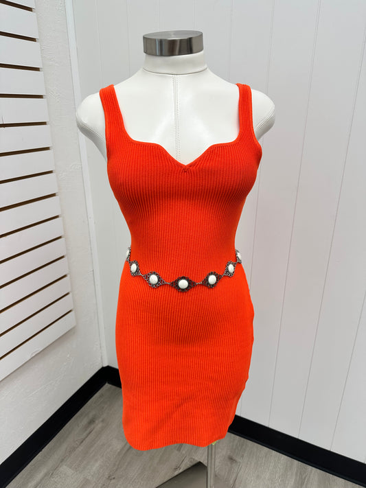 Orange Ribbed Bodycon Dress