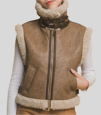 Faux Sherpa Lined Brown Vest