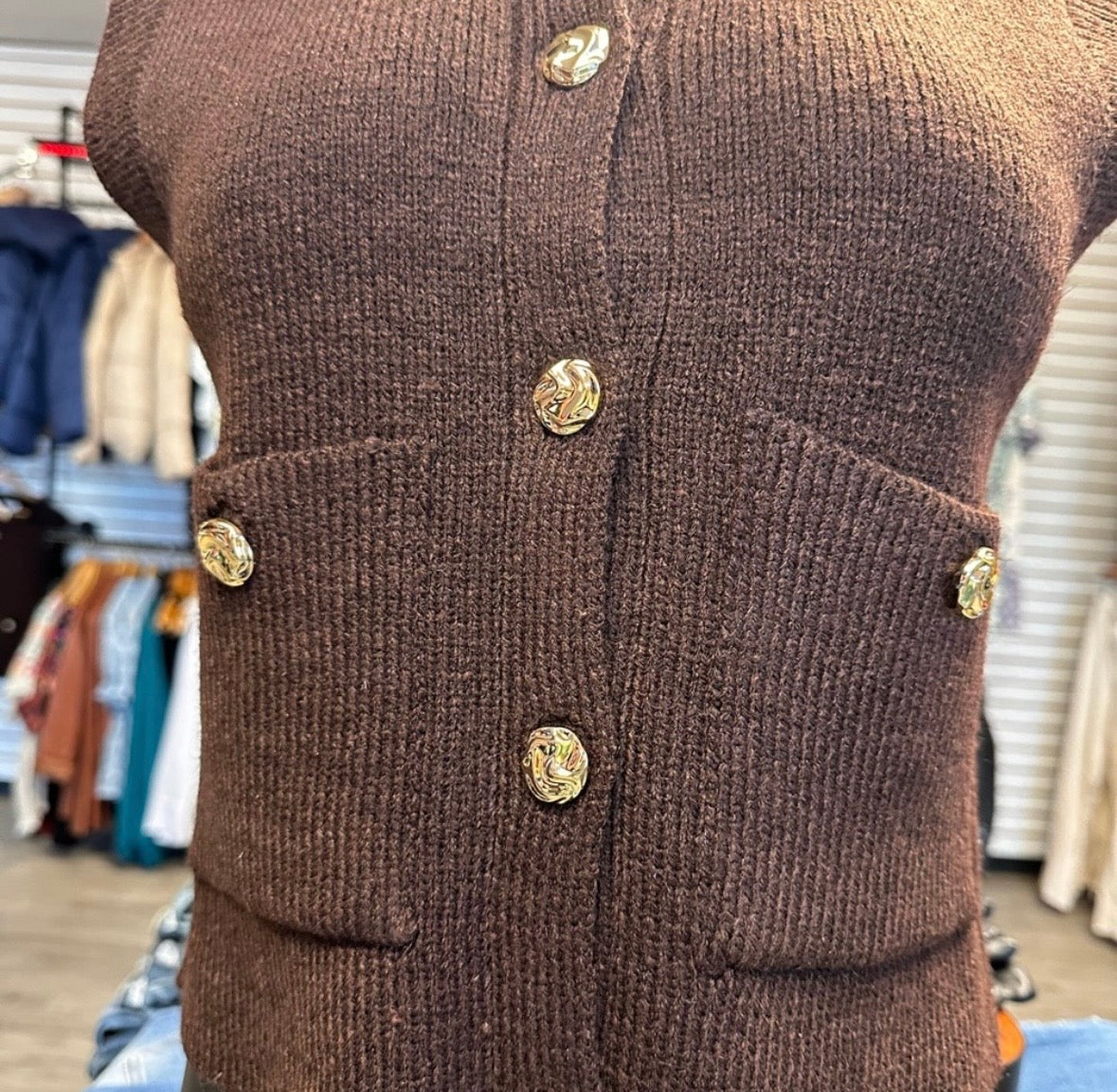 Brown Knit Sweater Vest