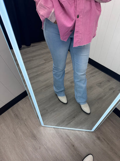Mid Rise Light Wash Flare Sparkle Jeans