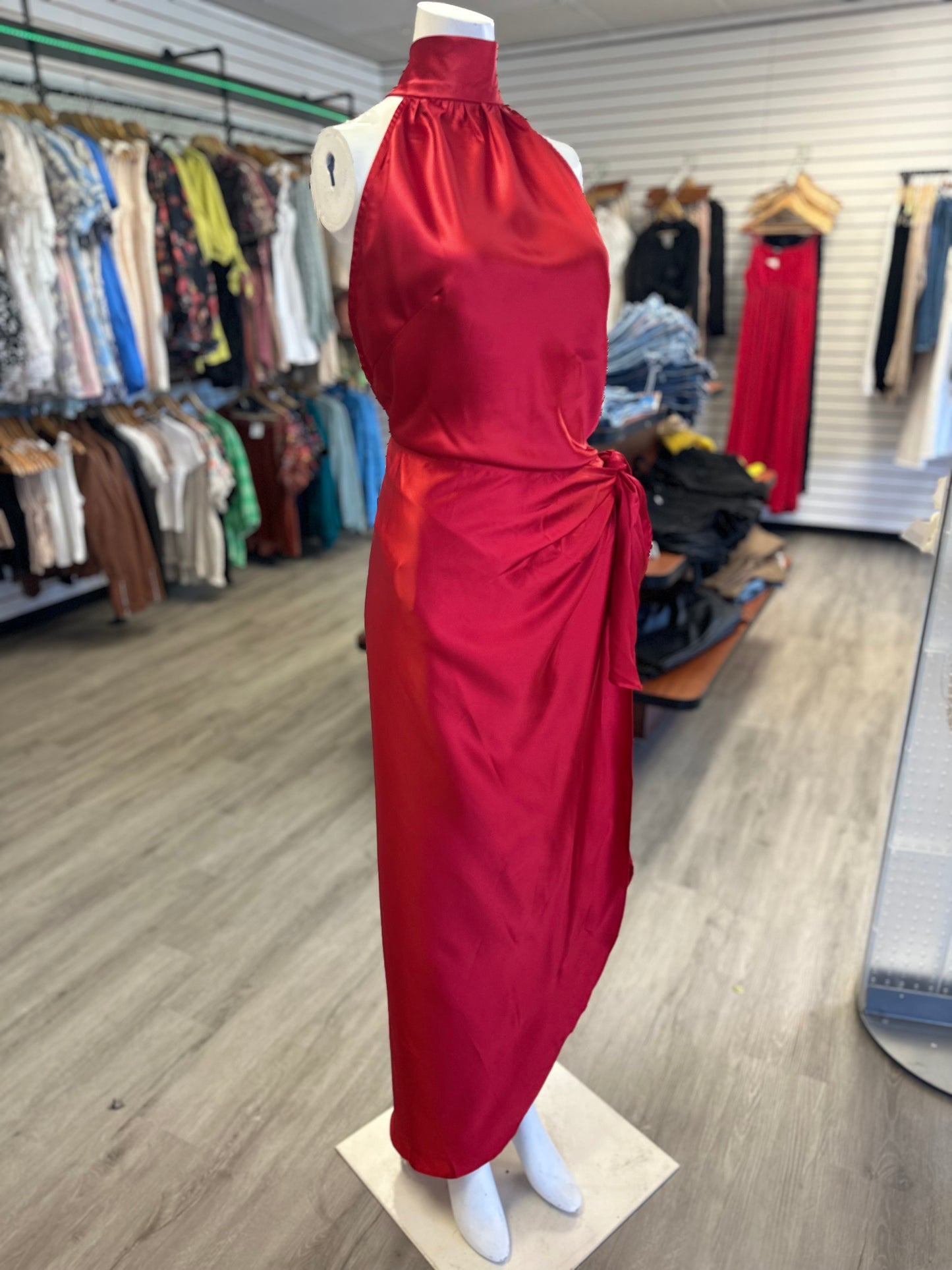 Satin Halter Formal Wrap Dress