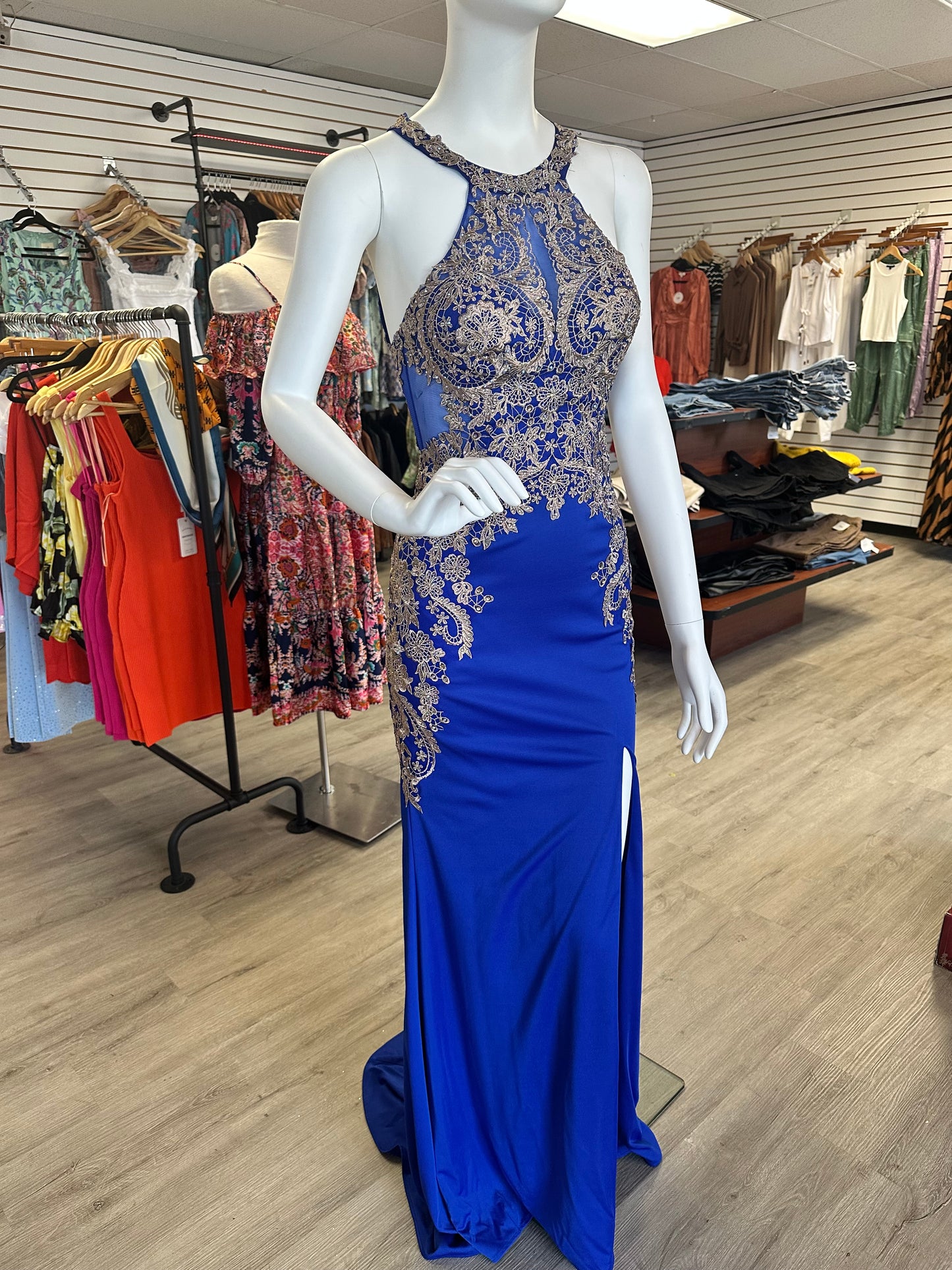 Royal Blue & Gold Fitted Dress