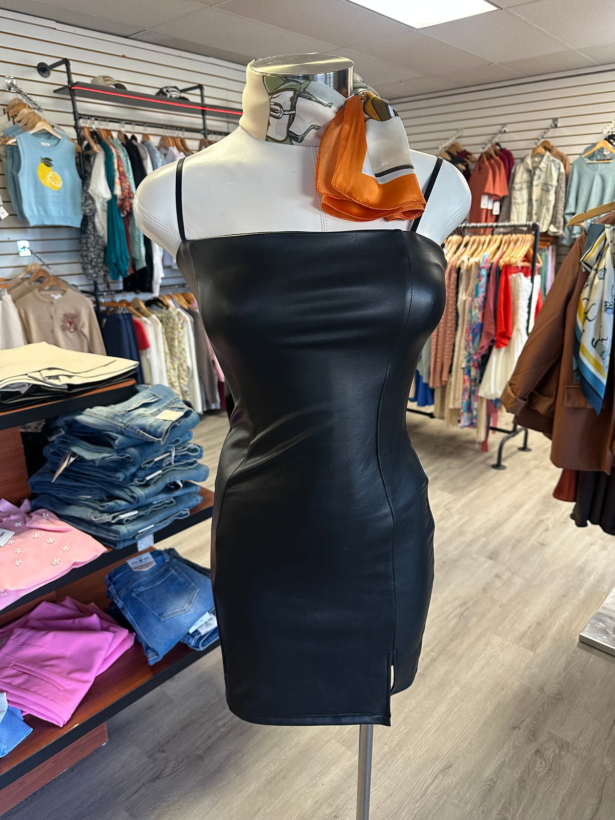 Faux Leather Fitted Mini Dress