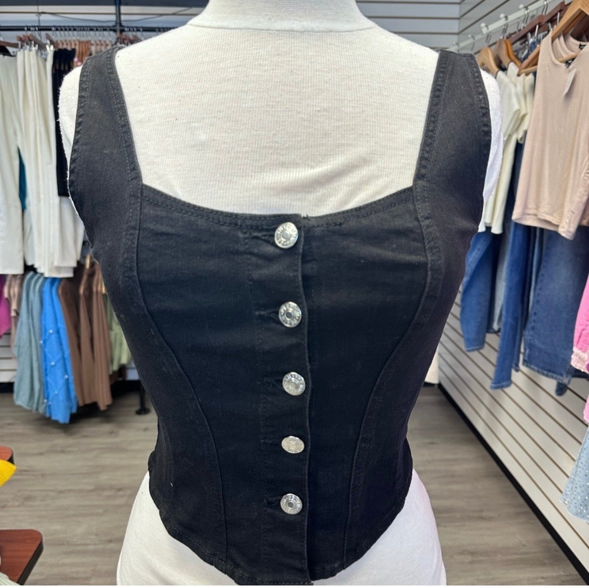 Square Neck Black Denim Corset