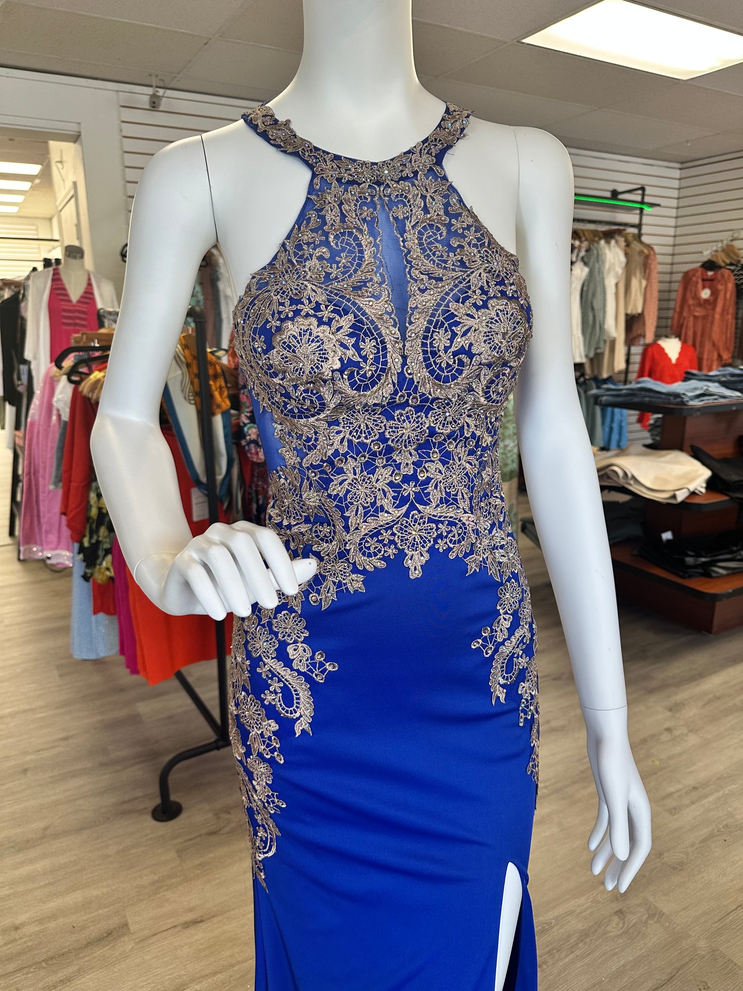 Royal Blue & Gold Fitted Dress