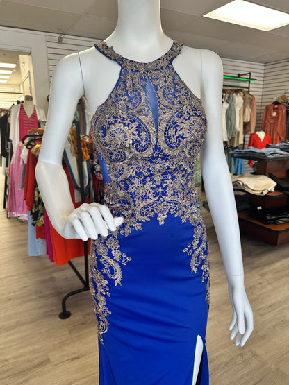 Royal Blue & Gold Fitted Dress