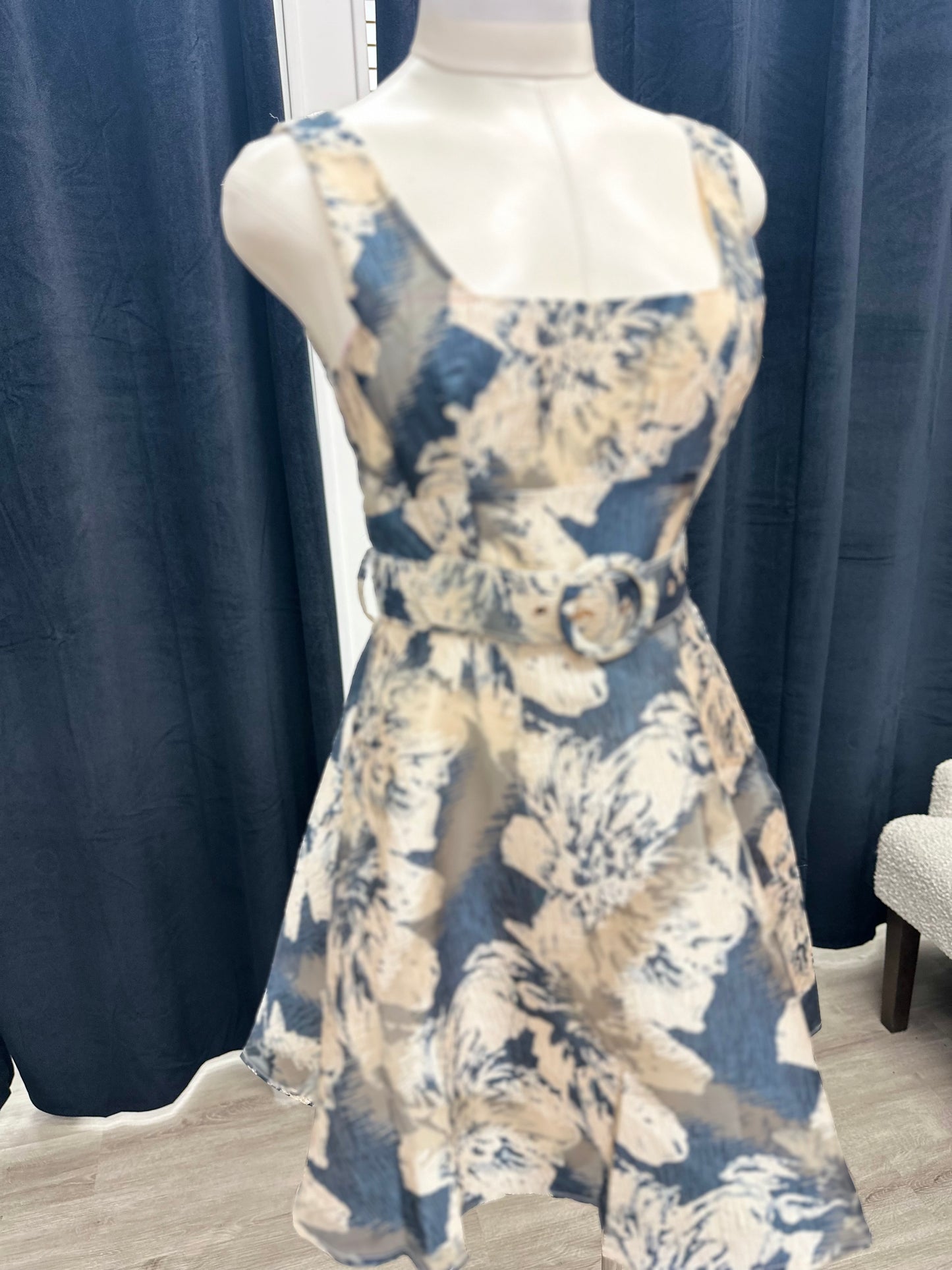 Black Floral Fit and Flare Short Dress