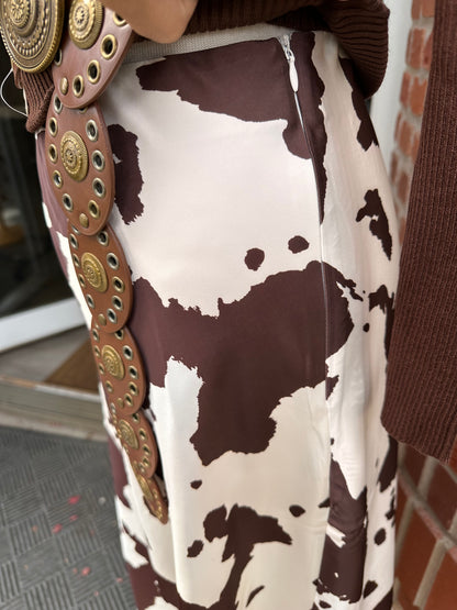 Brown Cow print Maxi Skirt
