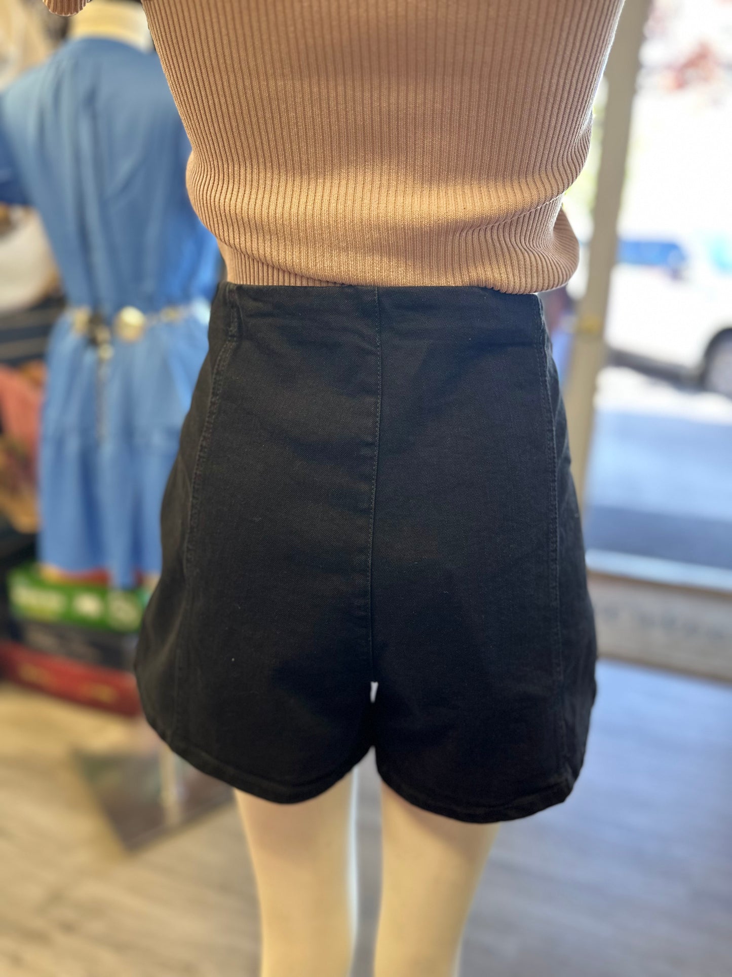 Black Denim Stretch Skort