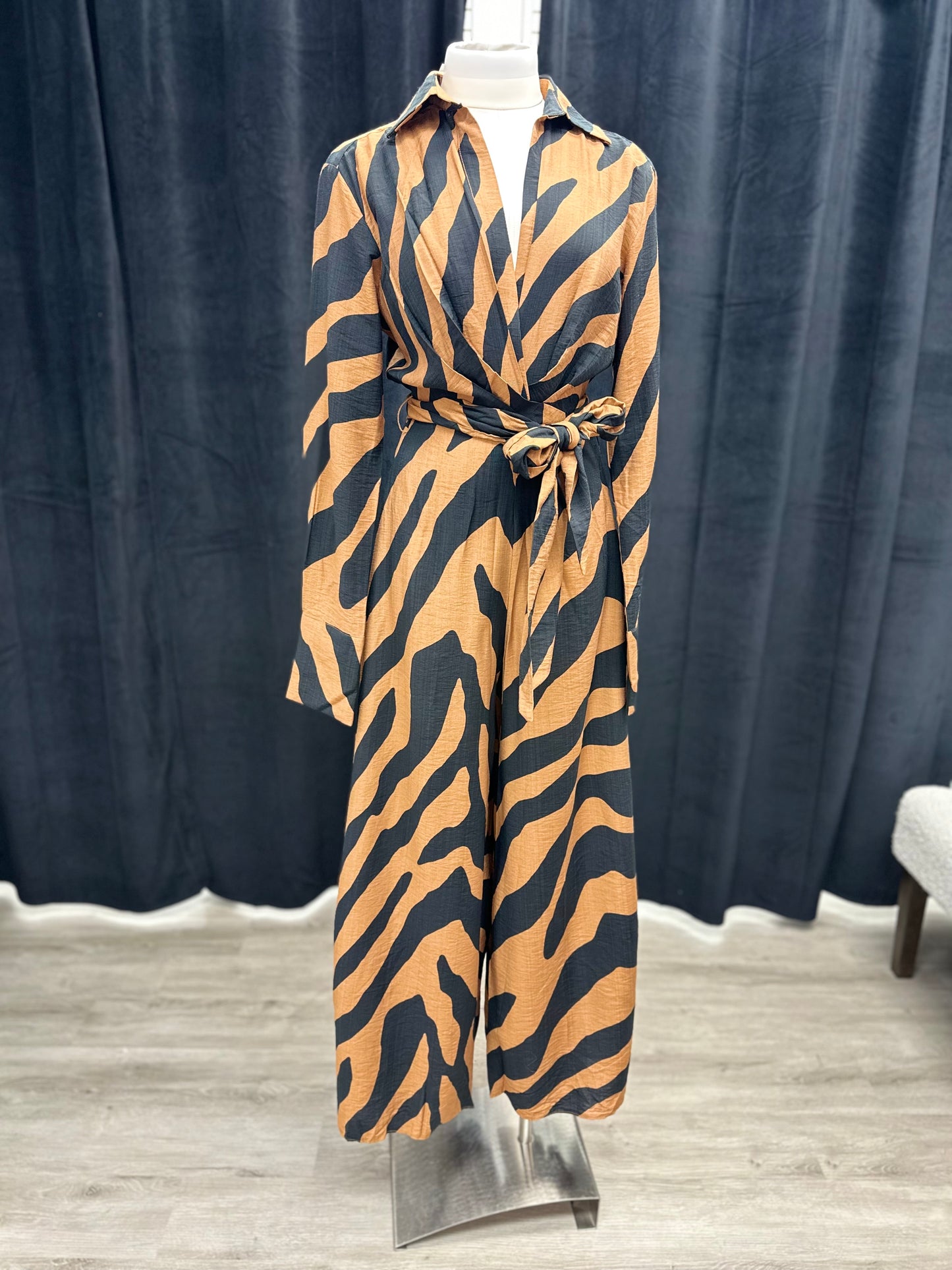 Safari Animal Pring Wide Leg Romper