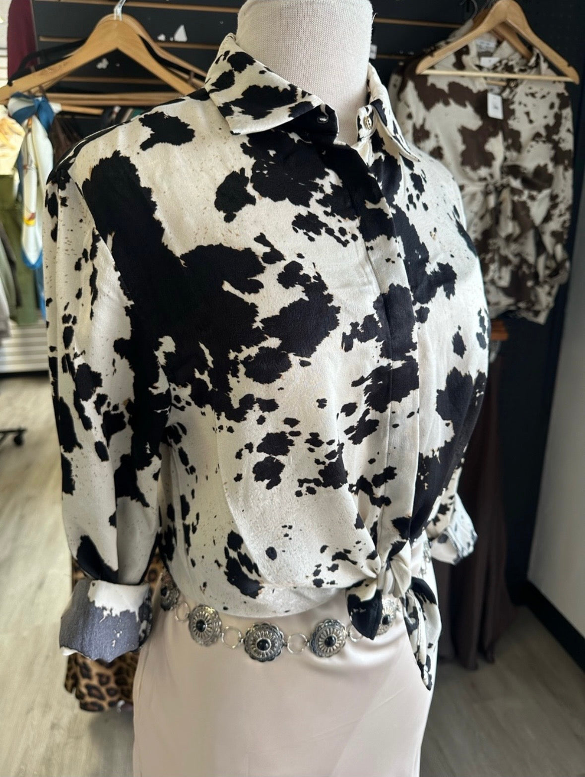 Western Cow Print Buton Down Blouse