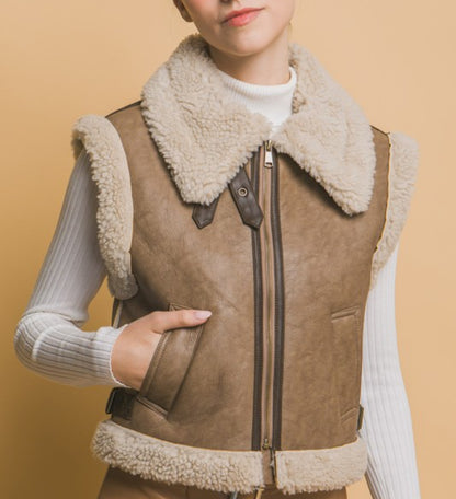 Faux Sherpa Lined Brown Vest