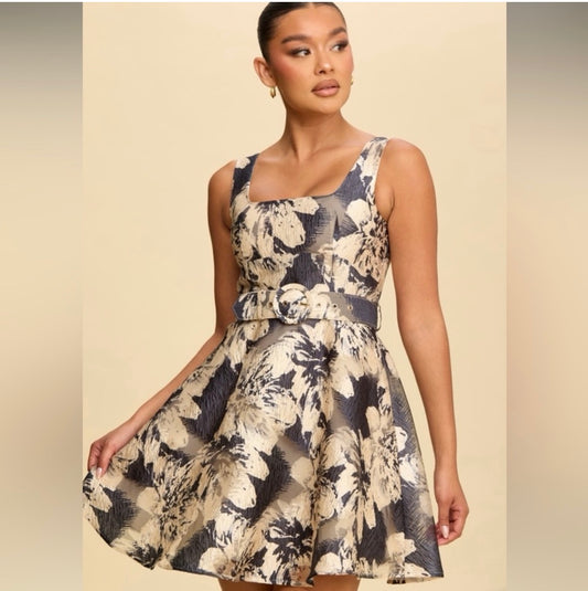 Black Floral Fit and Flare Short Dress