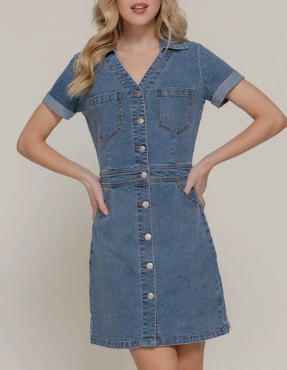 Stretch Denim Button Up Dress