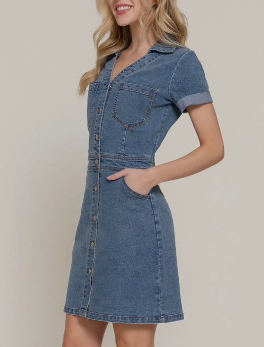 Stretch Denim Button Up Dress