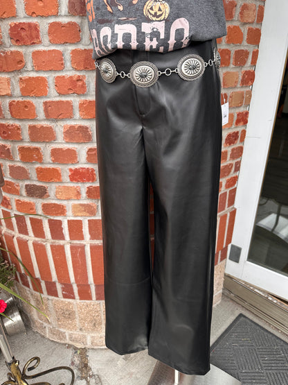 The Visionary Black Faux Leather Wide Leg Pants