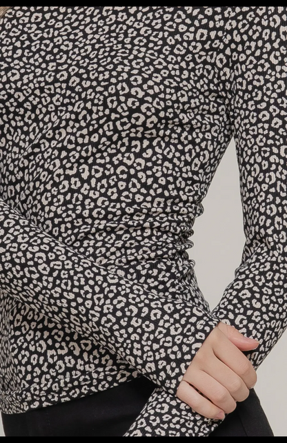 Black and White Animal Print Turtle Neck