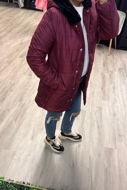 Faux Fur Mid Length Puffer Jacket